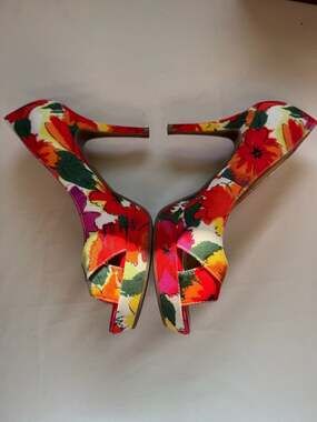 Floral Peep Toe Platform Heels Stiletto Pumps Coquette Y2K Romantic Size 7.5